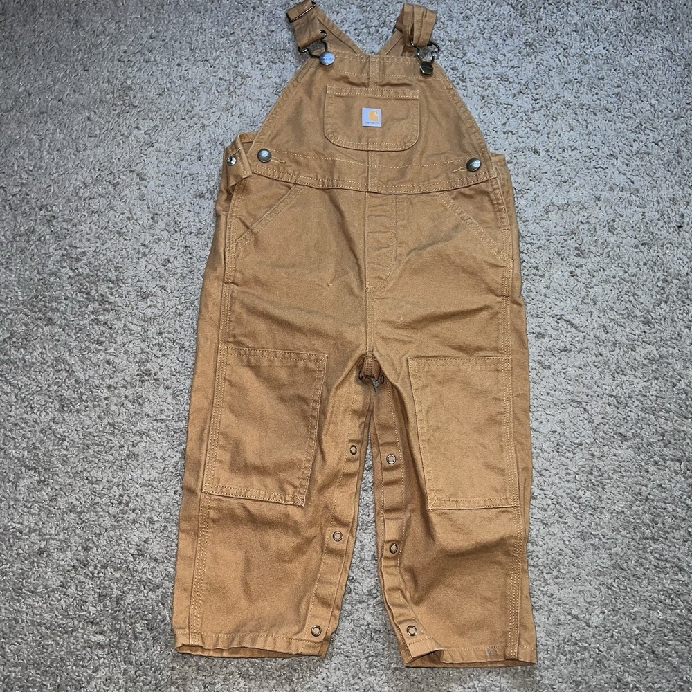 Carhartt Kids Toddler Tan Canvas Double Knee Bib‎ Overalls Brown 24M